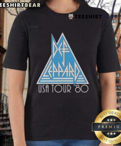 Top Def Leppard USA Tour 80 ladies tee featuring iconic band logo and vibrant design, perfect for fans.