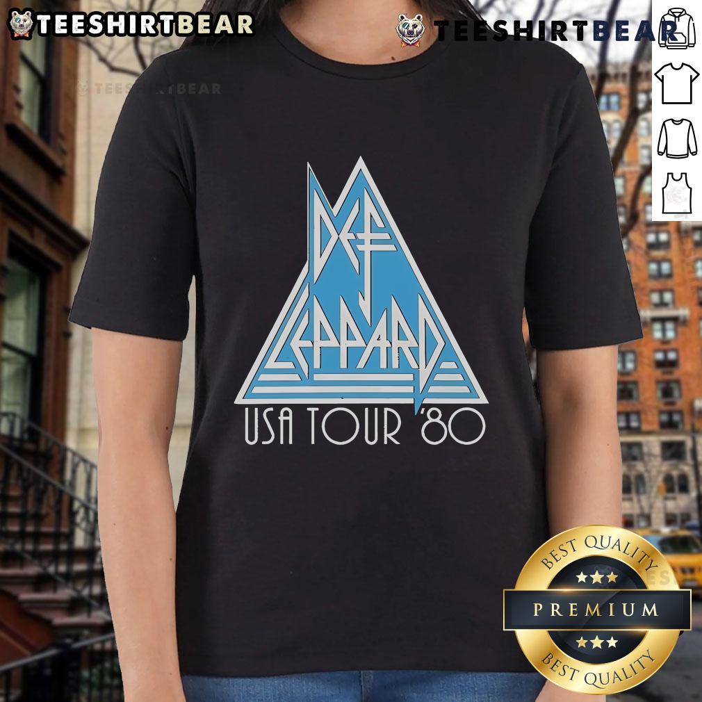 Top Def Leppard USA Tour 80 ladies tee featuring iconic band logo and vibrant design, perfect for fans.