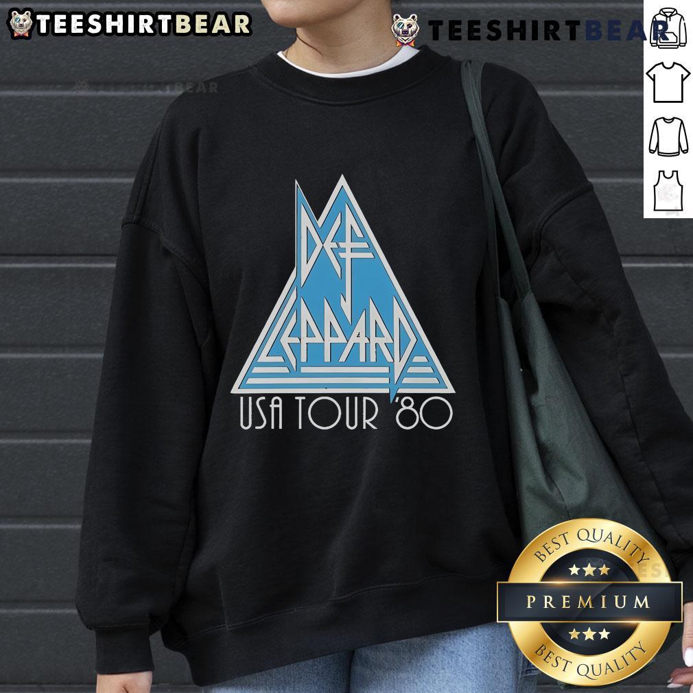 Vintage Def Leppard USA Tour '80 sweatshirt featuring iconic band logo and tour graphics in bold colors.