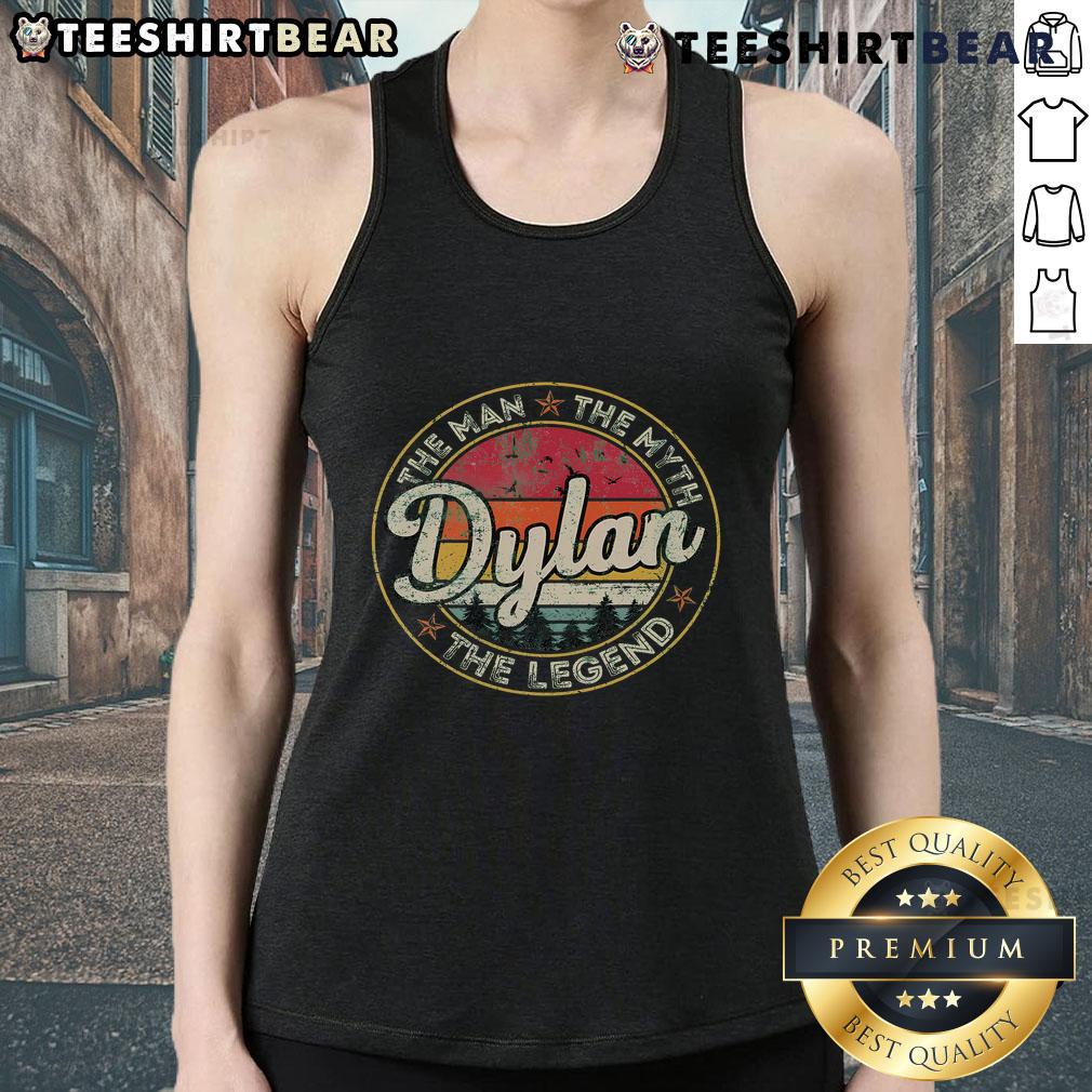 Personalized Name Tank Top featuring 'Top Dylan The Man The Myth The Legend' design, perfect for casual summer wear.