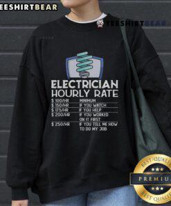 Funny sweatshirt featuring an electrician with humor about top electrician hourly rate, perfect for electrical workers.
