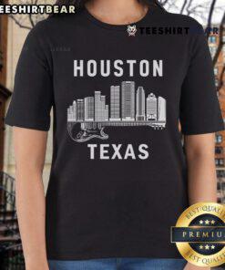 Womens tee featuring the Houston city skyline and music theme, perfect Texas souvenir for fans of Houston.