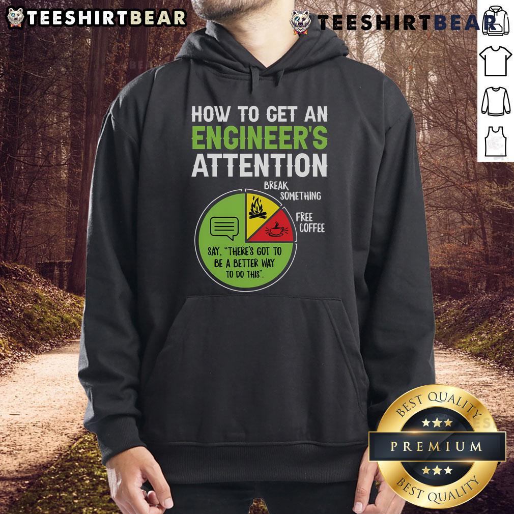 Cozy hoodie featuring 'How To Get An Engineer's Attention' design, perfect for engineering enthusiasts and gifts.
