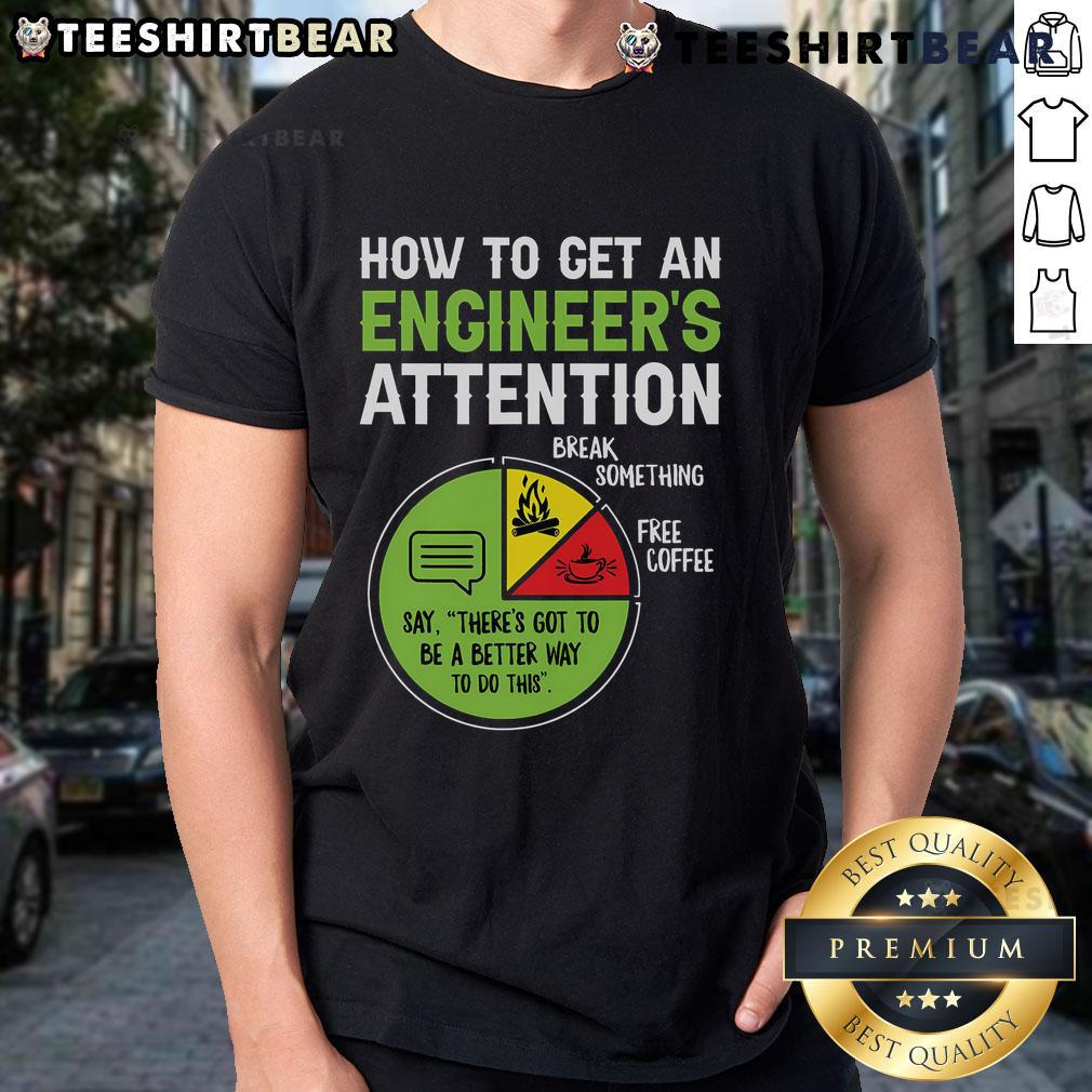 Top How To Get An Engineer's Attention T-Shirt design featuring playful graphics and bold text, perfect for engineers.