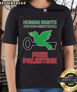 Alt Text: Top Human Rights Are Non-Negotiable Free Palestine Ladies Tee showcasing a bold message of support for Palestinian rights.