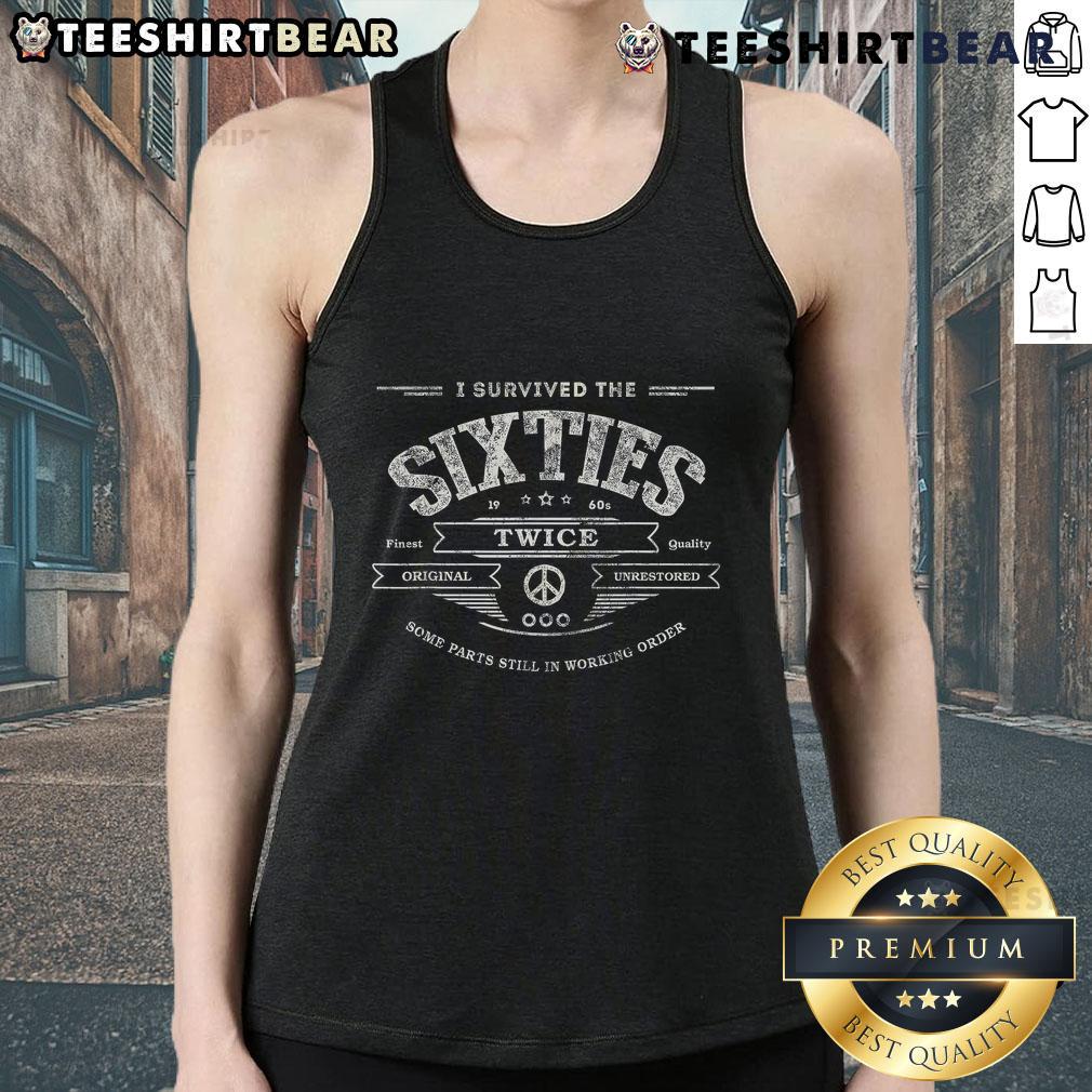 Classic tank top with 'Top I Survived The Sixties Twice' design, perfect for 60th birthday celebrations in retro style.