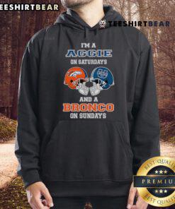Top Im A Uggie On Saturdays And A Bronco On Sundays hoodie displayed on a mannequin against a cozy backdrop.