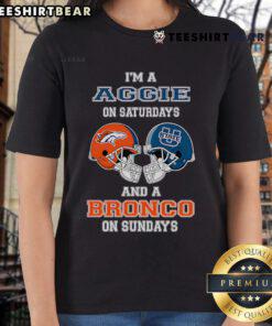 Top Im A Uggie On Saturdays And A Bronco On Sundays Ladies Tee featuring fun graphic design for sports fans.
