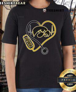 Top Iowa Hawkeyes Caring Hearts Nurses Ladies Tee showcasing team spirit and support for healthcare heroes.