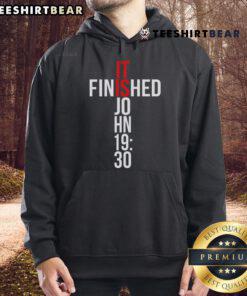 Christian hoodie featuring 'It Is Finished' John 19:30 Bible verse, perfect for believers seeking stylish faith-inspired apparel.