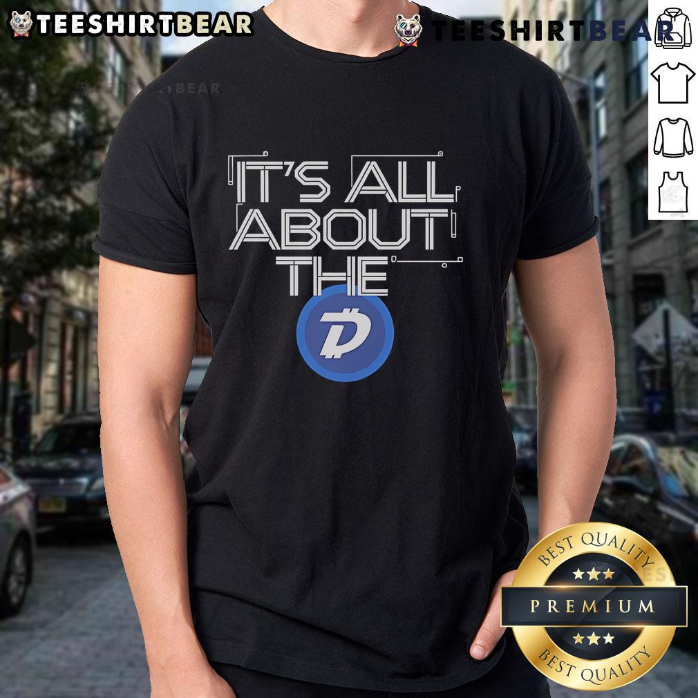 Alt Text: Top It's All About The D DigiByte Logo T-Shirt featuring a vibrant DigiByte logo design on a stylish tee.
