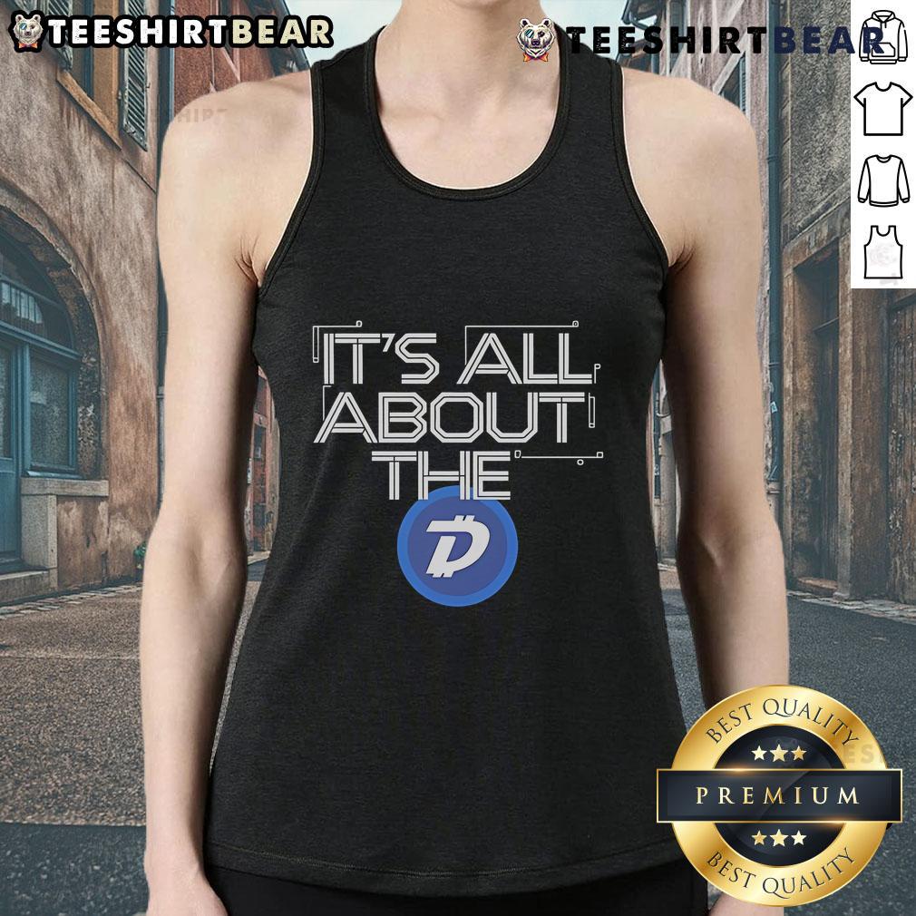 DigiByte logo tank top featuring 'Top It's All About The D' design, perfect for crypto enthusiasts and fashion lovers.