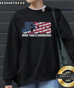 Top Jesus More Than a Conqueror Sweatshirt in vibrant colors, perfect for expressing faith and style.