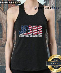 Top Jesus More Than A Conqueror tank top featuring a bold graphic design, perfect for expressing faith and style.