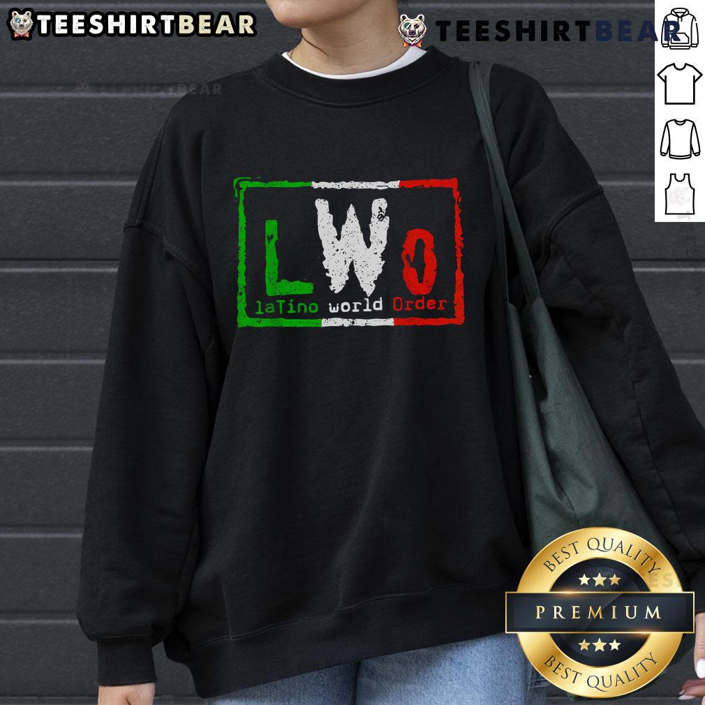 Top Latino World Order Italy sweatshirt featuring vibrant colors and stylish design, perfect for fans of the wrestling faction.