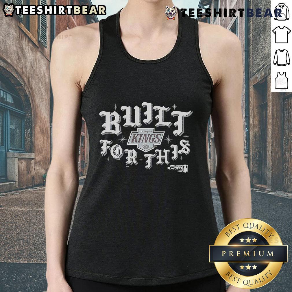 Los Angeles Kings 'Built For This' 2025 Playoffs tank top featuring team colors and logo, perfect for fans and game day.