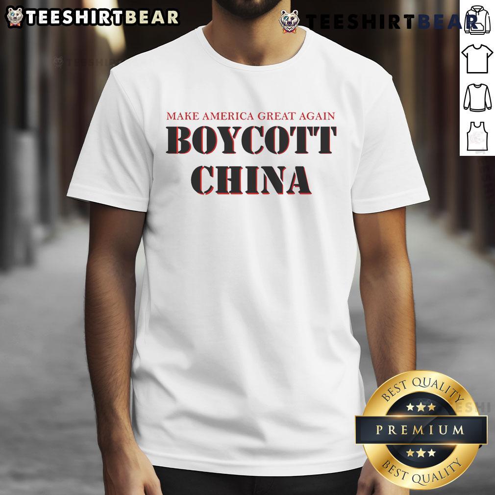Top Make America Great Again Boycott China T-Shirt featuring bold graphics and patriotic colors for supporters of America.