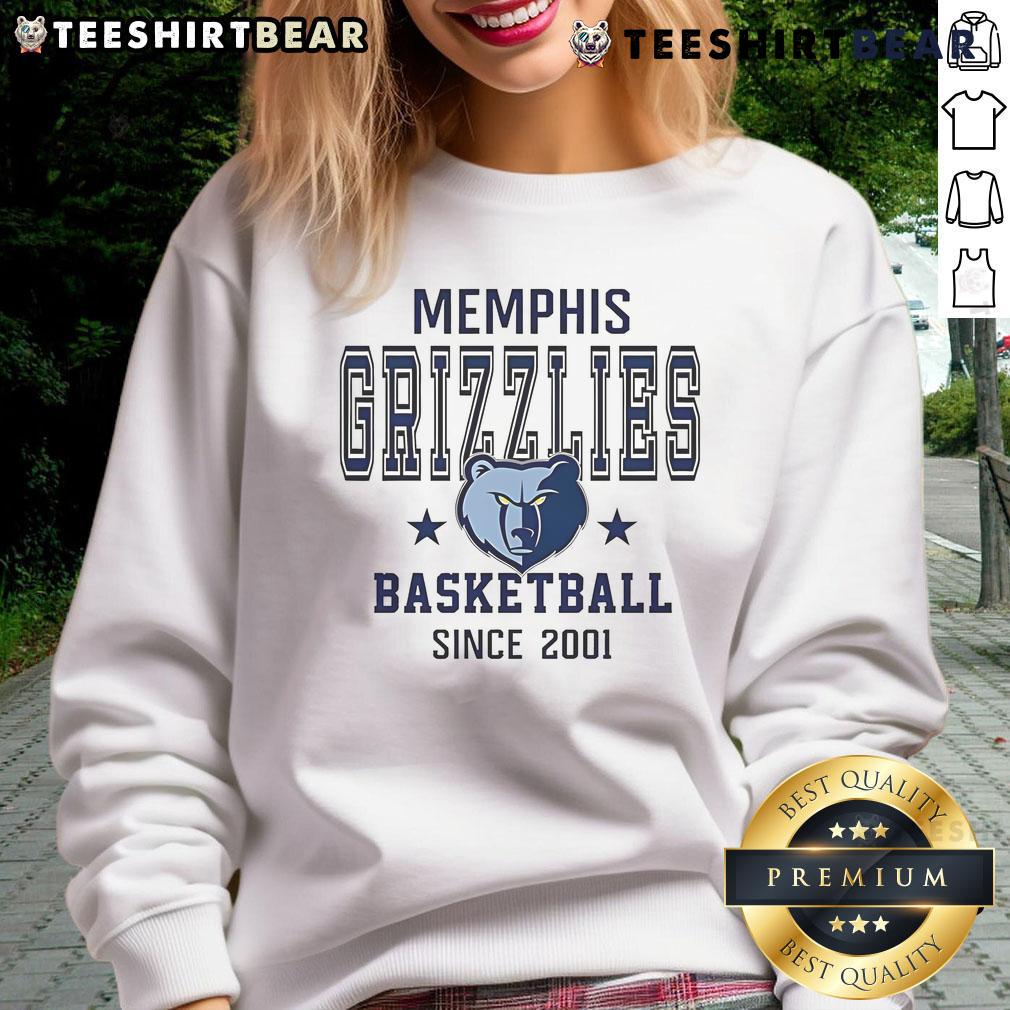 Alt Text: Stylish Top Memphis Grizzlies Basketball Since 2001 sweatshirt featuring team colors and logo, perfect for fans.