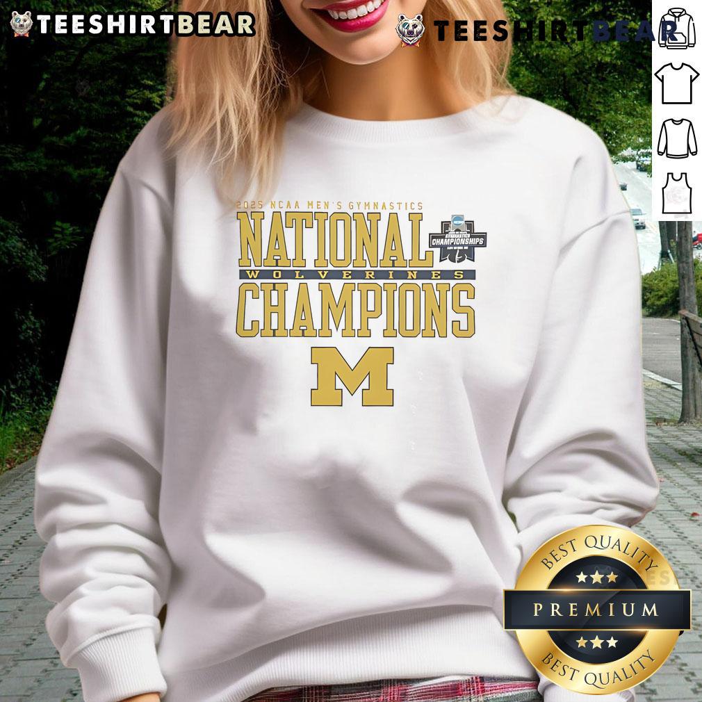 Top Michigan Wolverines 2025 NCAA Men's Gymnastics Sweatshirt in navy blue, featuring logo and comfortable fit.