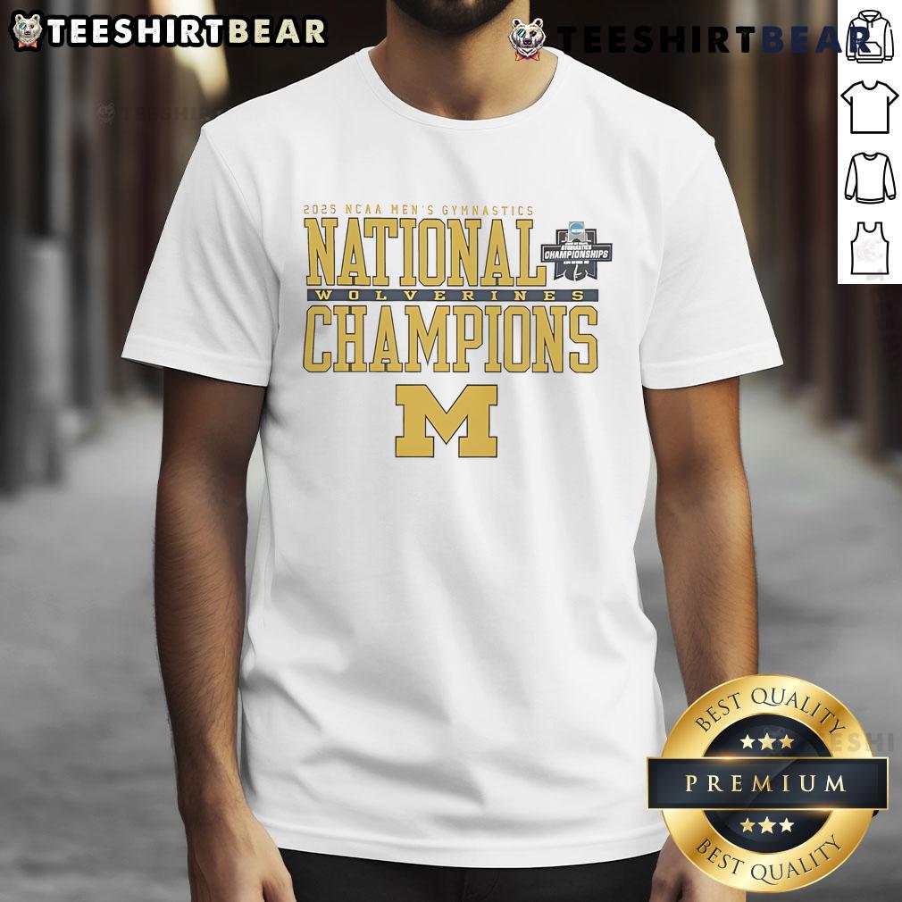 Top Michigan Wolverines 2025 NCAA Men's Gymnastics T-Shirt featuring vibrant team colors and logo design.