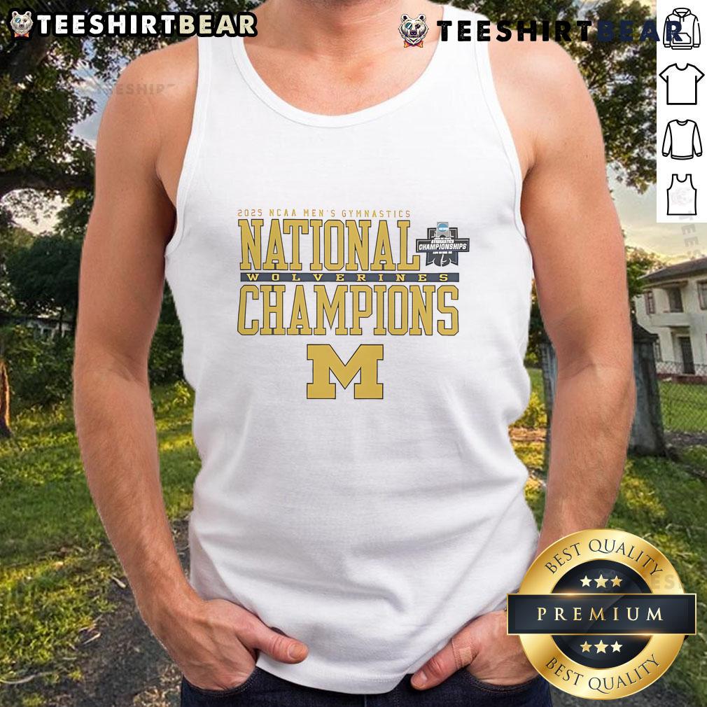Stylish Michigan Wolverines 2025 NCAA Men's Gymnastics tank top in navy, perfect for fans and athletes alike.