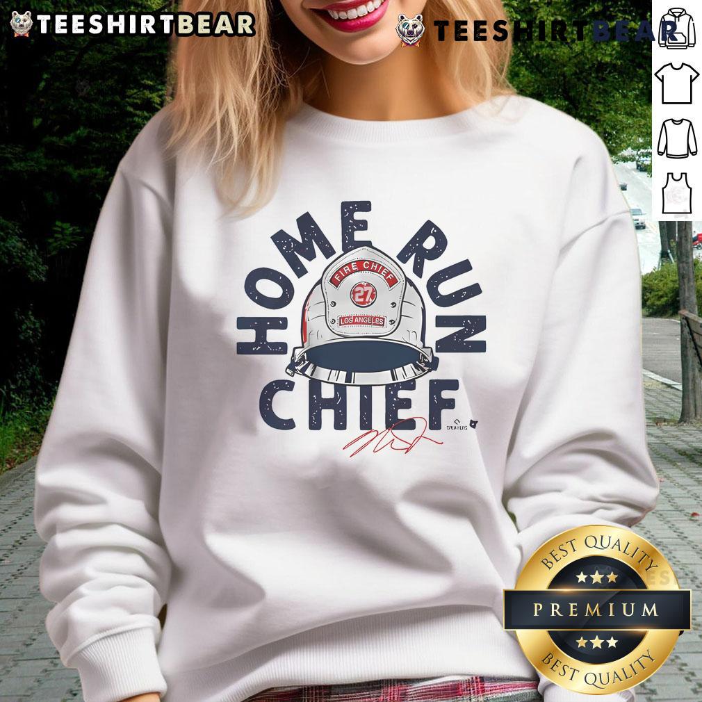 Mike Trout Home Run Chief sweatshirt featuring vibrant graphics celebrating the baseball star's legendary home runs.