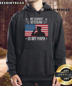 Cozy hoodie featuring 'My Favorite Veteran Is My Papa' design with American flag for Veterans Day celebration.