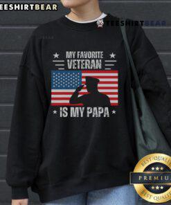 Cozy sweatshirt featuring 'My Favorite Veteran Is My Papa' design with American flag for Veterans Day celebration.