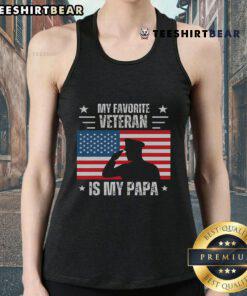 Top My Favorite Veteran Is My Papa Tank Top featuring American flag design for Veterans Day celebration.