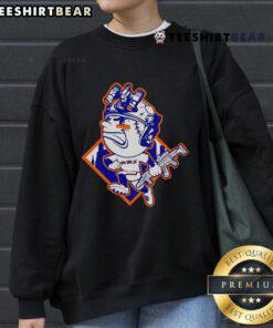 Alt Text: Top New York Mets Mr. Met mascot sweatshirt featuring a soldier's helmet design, perfect for fans and collectors.