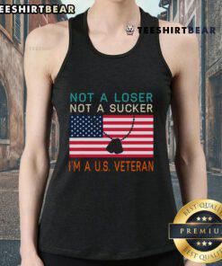 US Veteran tank top with bold text: 'Not a Loser, Not a Sucker, I Am a US Veteran' in vibrant colors.