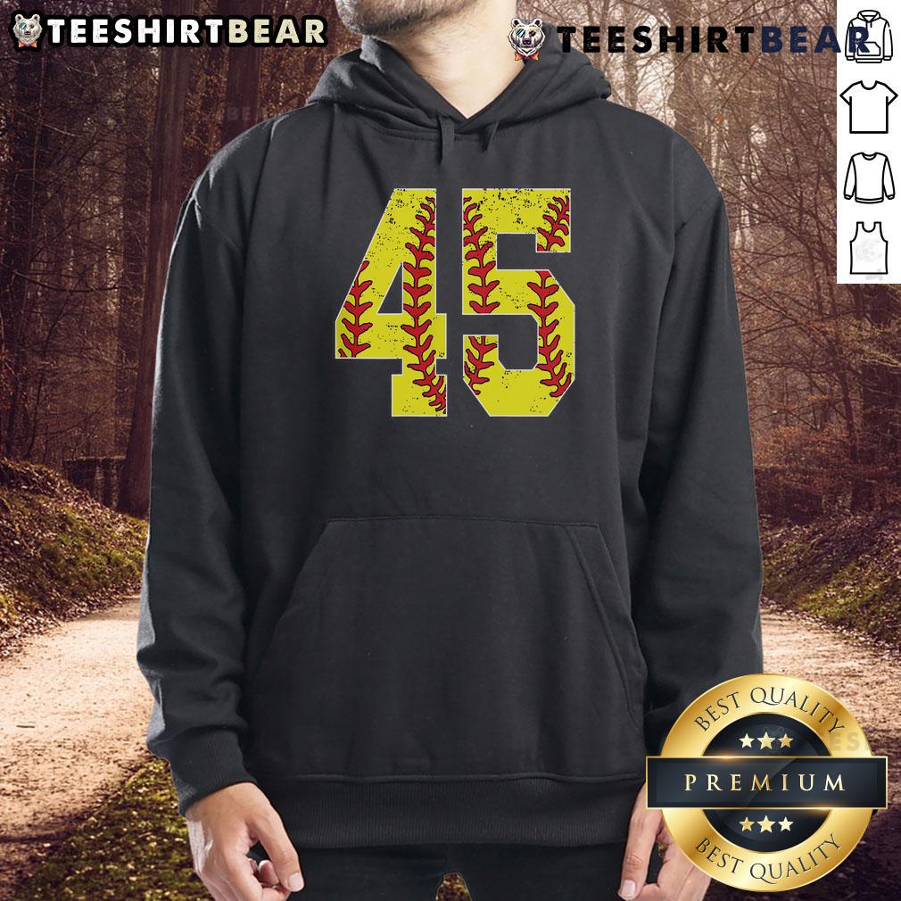 Alt Text: Top Number 45 Softball Jersey Print Hoodie featuring bold number 45 design for fans and players.