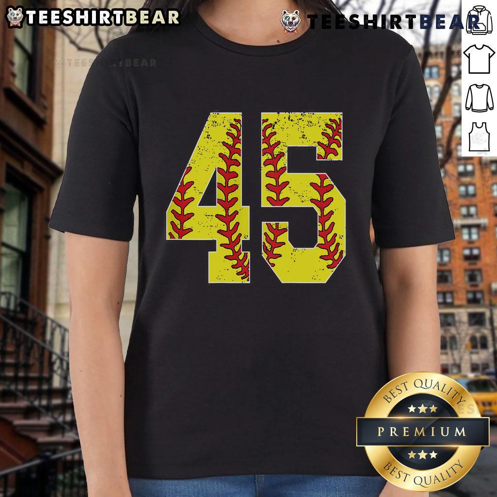Top Number 45 Softball Jersey with Number 45 Print on a Ladies Tee, perfect for softball fans and players.