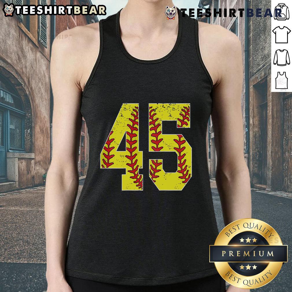 Top Number 45 Softball Jersey print tank top featuring vibrant design and comfortable fit, perfect for fans and players.