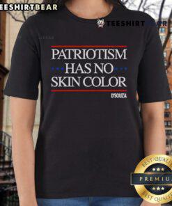 Top Patriotism Has No Skin Color Ladies Tee - stylish women's shirt promoting unity and love for country in diverse colors.