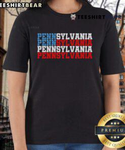 Top Pennsylvania USA flag design on a ladies tee, featuring vibrant colors and a stylish fit for Philadelphia fans.