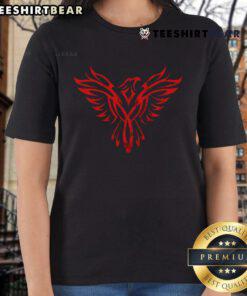 Top Phoenix Rising Fire Bird tee for ladies, symbolizing rebirth and rejuvenation from ashes in stylish design.