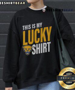 Alt Text: Pittsburgh Panthers lucky sweatshirt featuring team colors and logo, perfect for game day and showing school spirit.