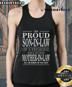 Top Proud Son-in-Law of a Freaking Awesome Mother-in-Law tank top in vibrant colors, perfect for family gatherings.