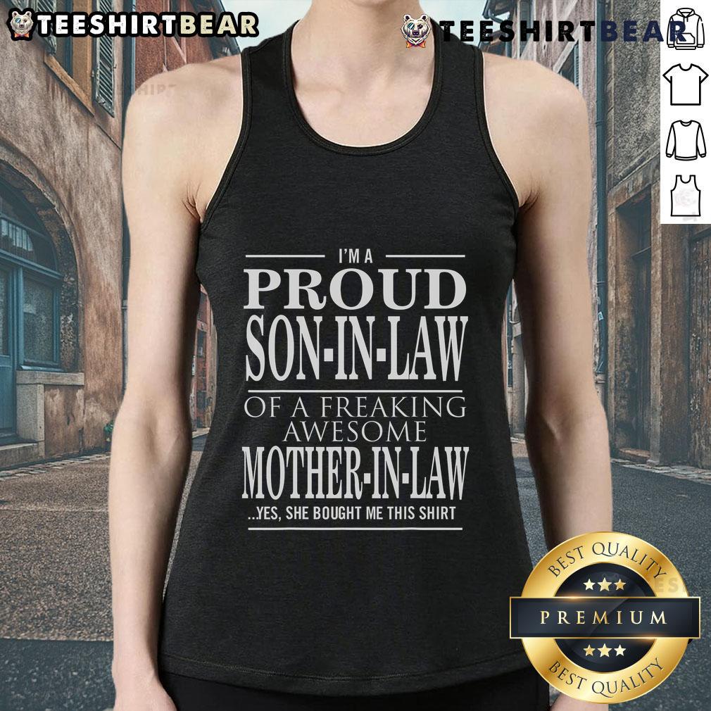 Top Proud Son-in-Law of a Freaking Awesome Mother-in-Law tank top in vibrant colors, perfect for family gatherings.