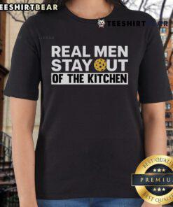 Top Real Men Stay Out Of The Kitchen Pickle Ball Sports Ladies Tee featuring a fun graphic design for pickleball enthusiasts.