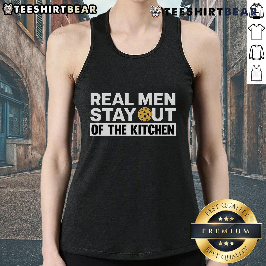 Top Real Men Stay Out Of The Kitchen pickleball sports tank top, featuring a bold design perfect for pickleball enthusiasts.