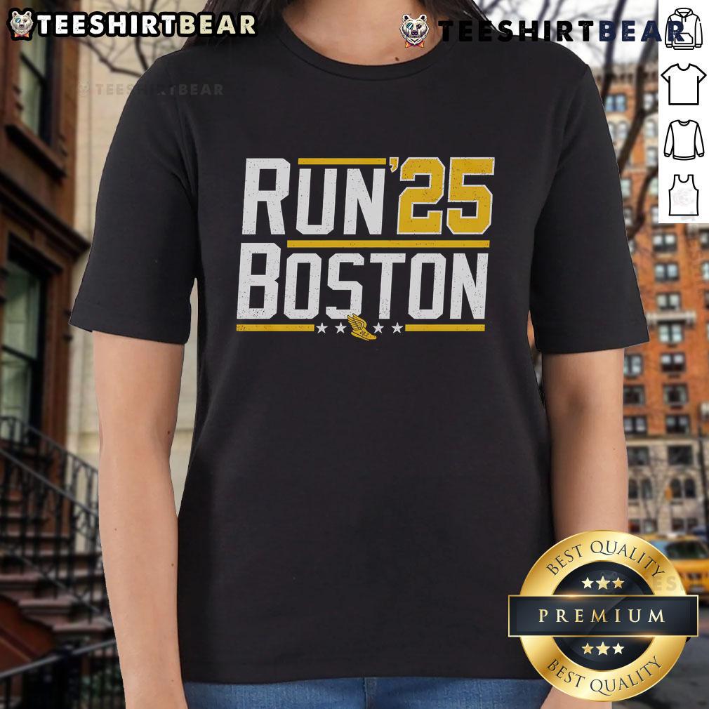 Top Run Boston 2025 Ladies Tee featuring a stylish design and vibrant colors for runners and fitness enthusiasts.