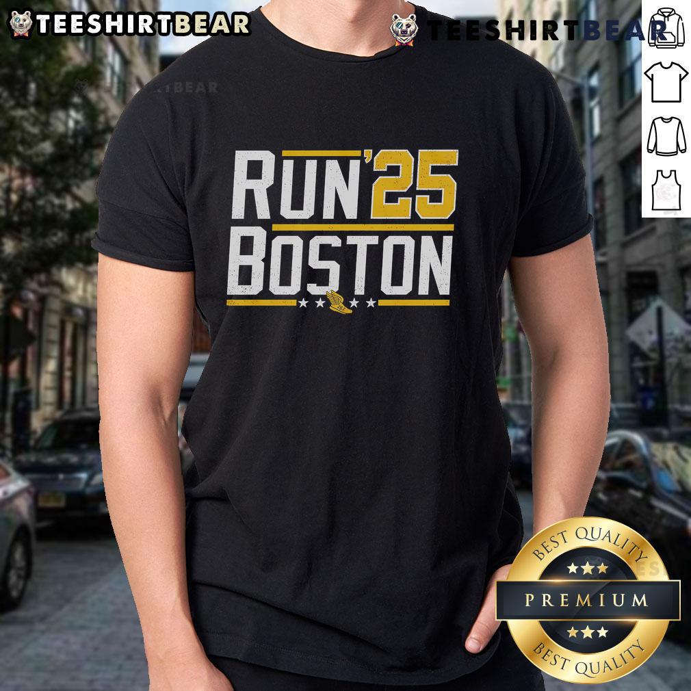 Top Run Boston 2025 T-Shirt featuring a vibrant design for marathon enthusiasts and event participants.