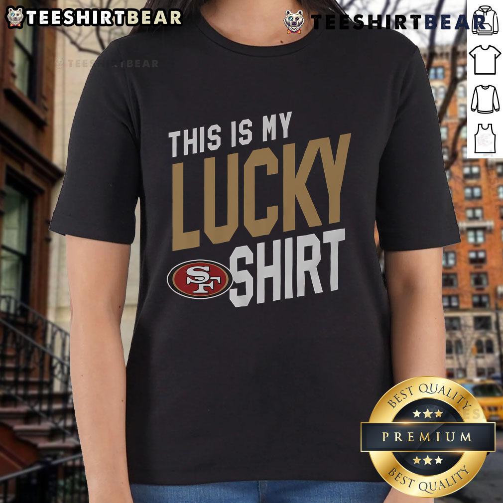Alt Text: Top San Francisco 49ers This Is My Lucky Ladies Tee in red, perfect for female fans showcasing team spirit.