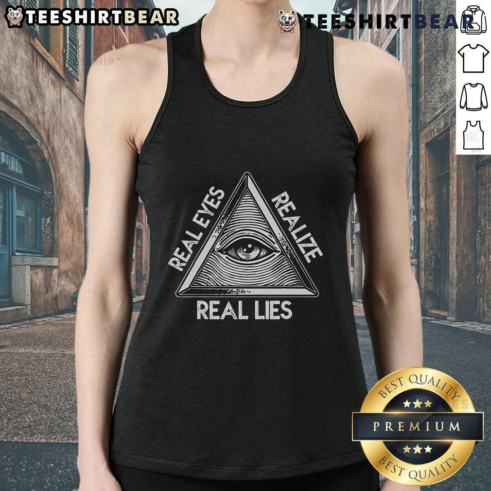 Top Seeing Eye Realize Real Lies Tank Top featuring a unique graphic design and comfortable fit for casual wear.