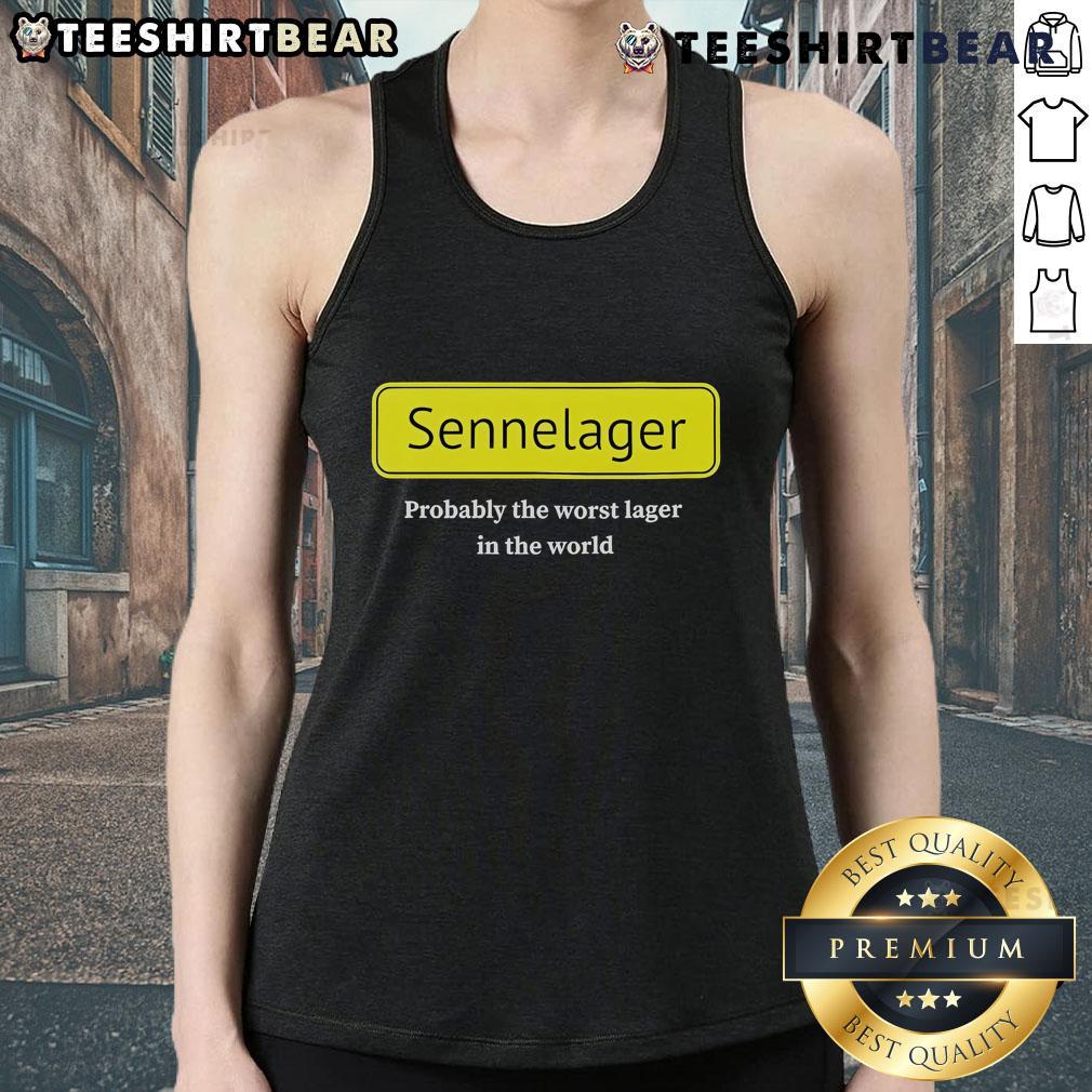 Top Sennelager Probably The Worst Lager In The World tank top design featuring bold graphics and vibrant colors.