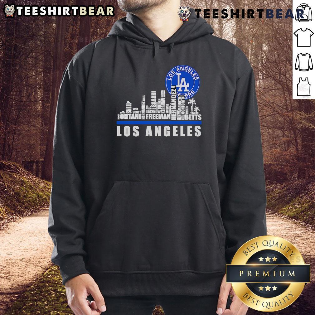 Los Angeles Dodgers players logo hoodie featuring a stylish top skyline design, perfect for MLB fans and enthusiasts.