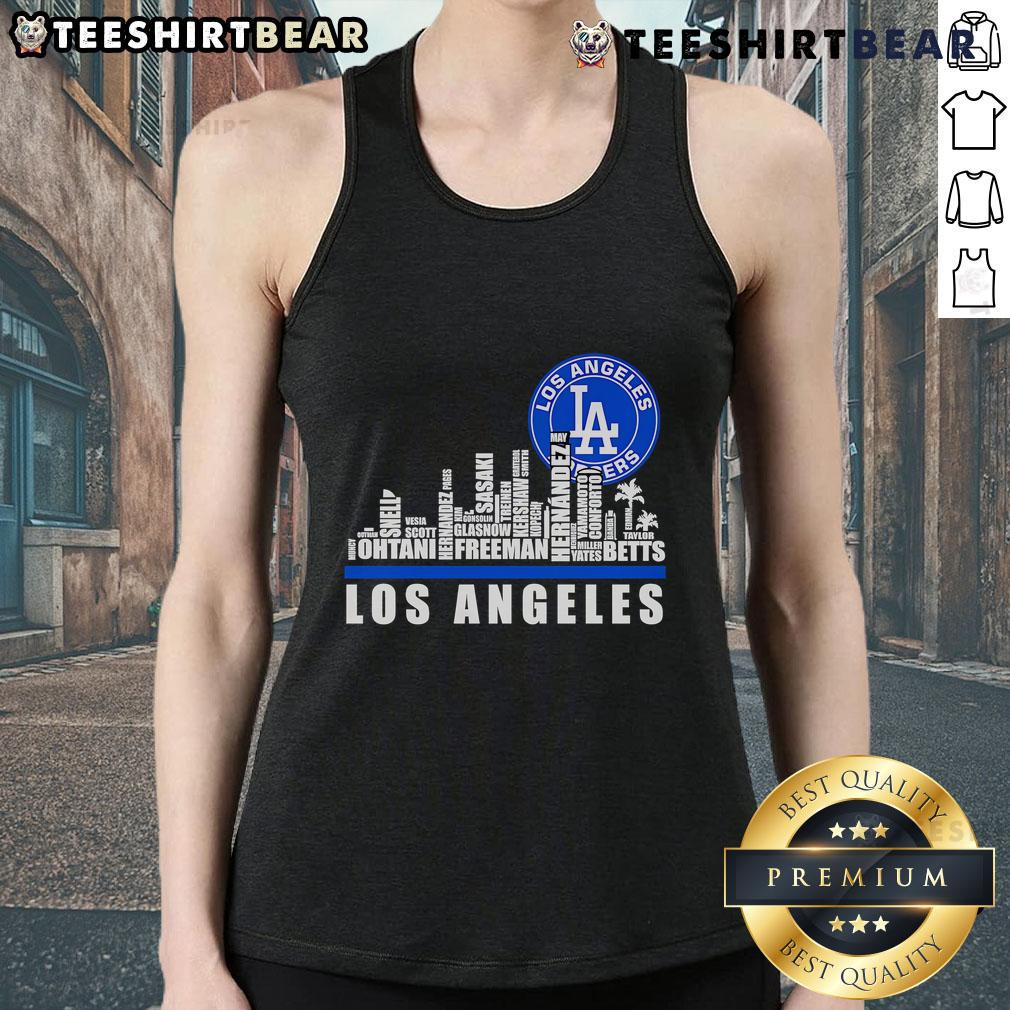 Los Angeles Dodgers players logo tank top featuring a stylish skyline design, perfect for baseball fans and summer wear.