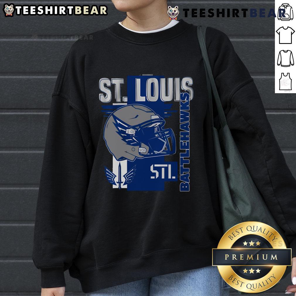 Stylish Top St. Louis Battlehawks helmet frame sweatshirt featuring team colors and logo for fans and collectors.